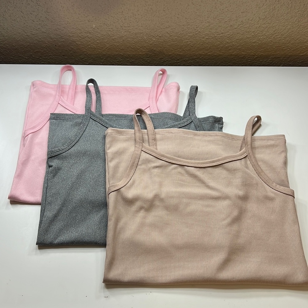 (Three) No Boundaries brand tank tops (pink, beige, gray)